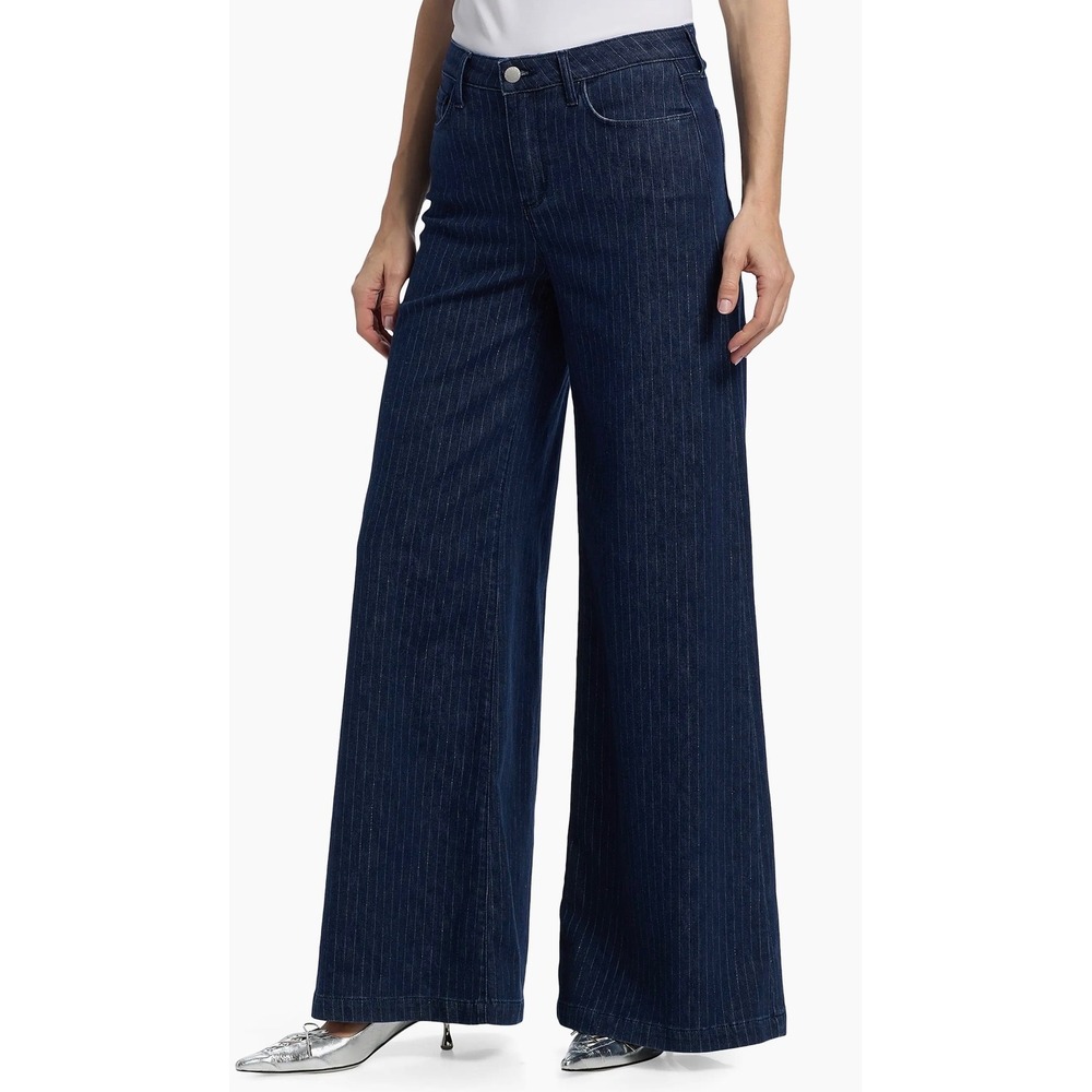 L'AGENCE Quincy High Rise Wide Leg Pinstripe Jeans Dark Indigo Blue Size 23